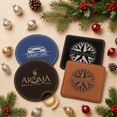 4" Custom Leather Coasters 